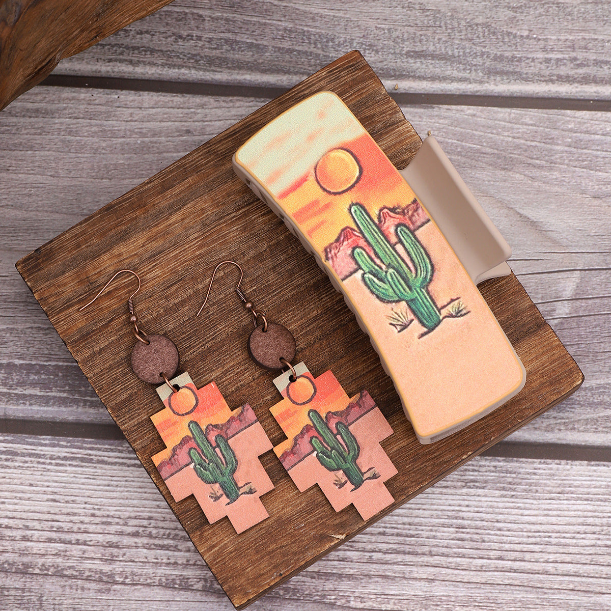Wholesale Western Denim Wind Sunflower Cactus Leather Women' s Hairpi Grab Clip